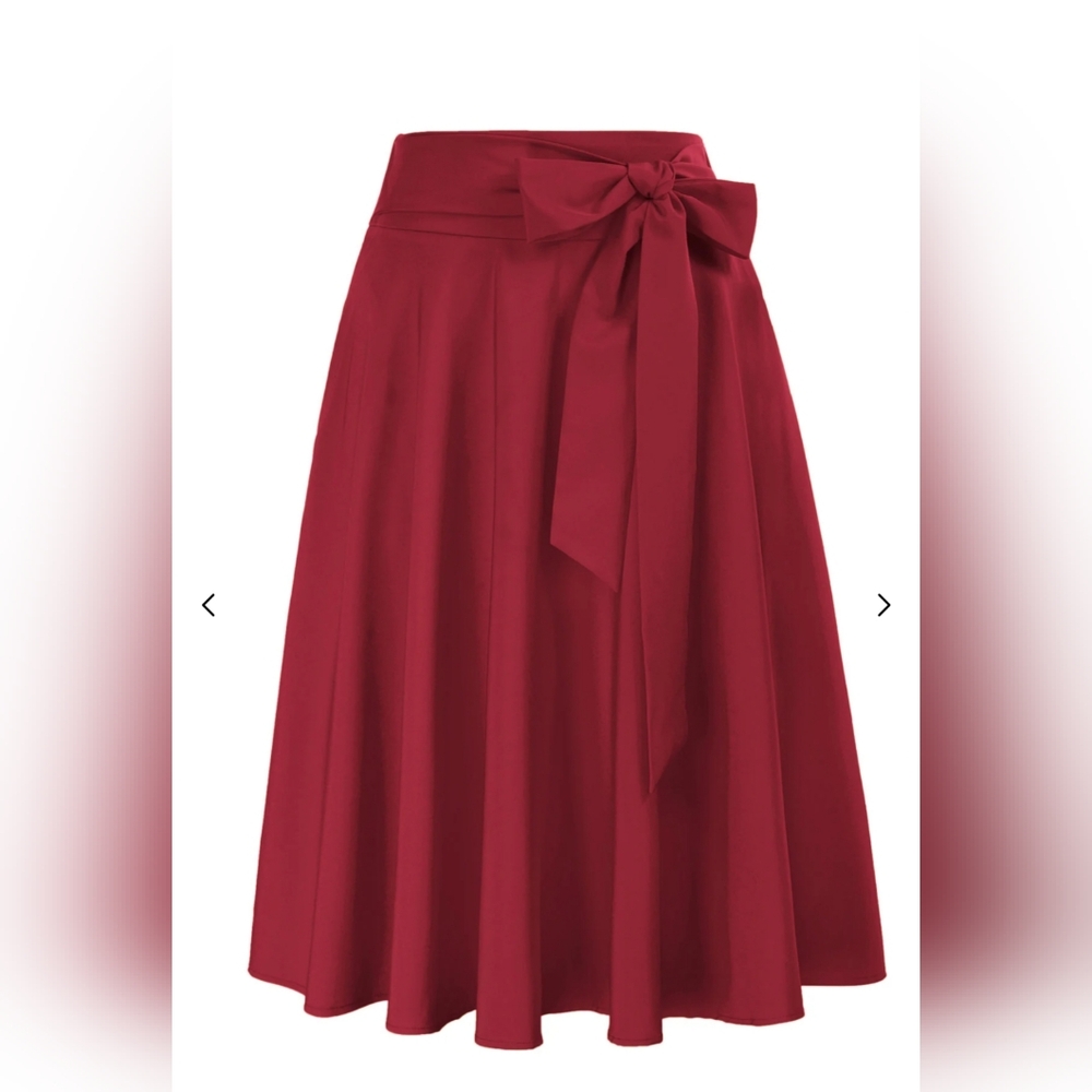 NWT Belle Poque Vintage Style Flared A-line Skirt with Pockets Wine Red Size M